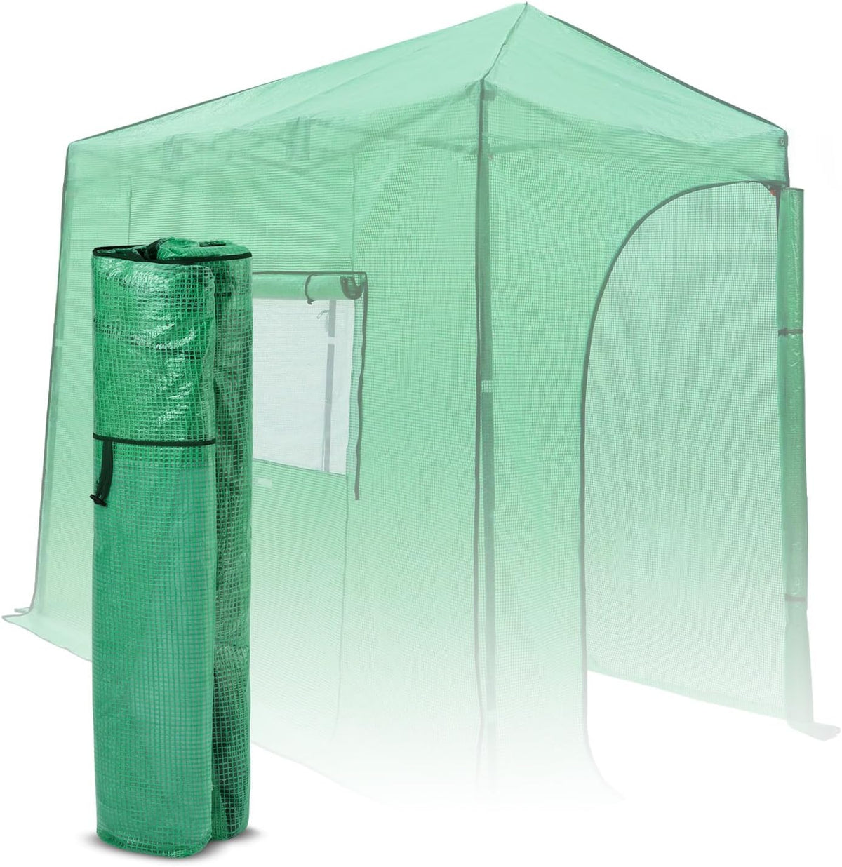 EAGLE PEAK Replacement Cover for 10x5 Portable Lean-to Greenhouse, 2 Roll-Up Zipper Entry Doors and 1 Large Roll-Up Side Window (Frame Not Included), Green