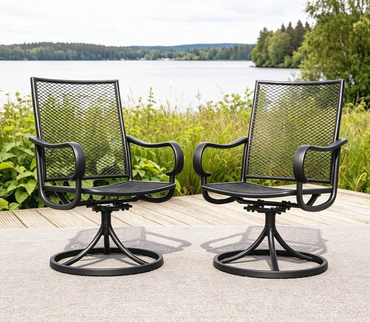 Patio Swivel Chairs Set of 4, Metal Swivel Rocker Chair, All-Weather Outdoor Dining Chairs with High Back, Porch Chairs for Lawn, Porch, Garden