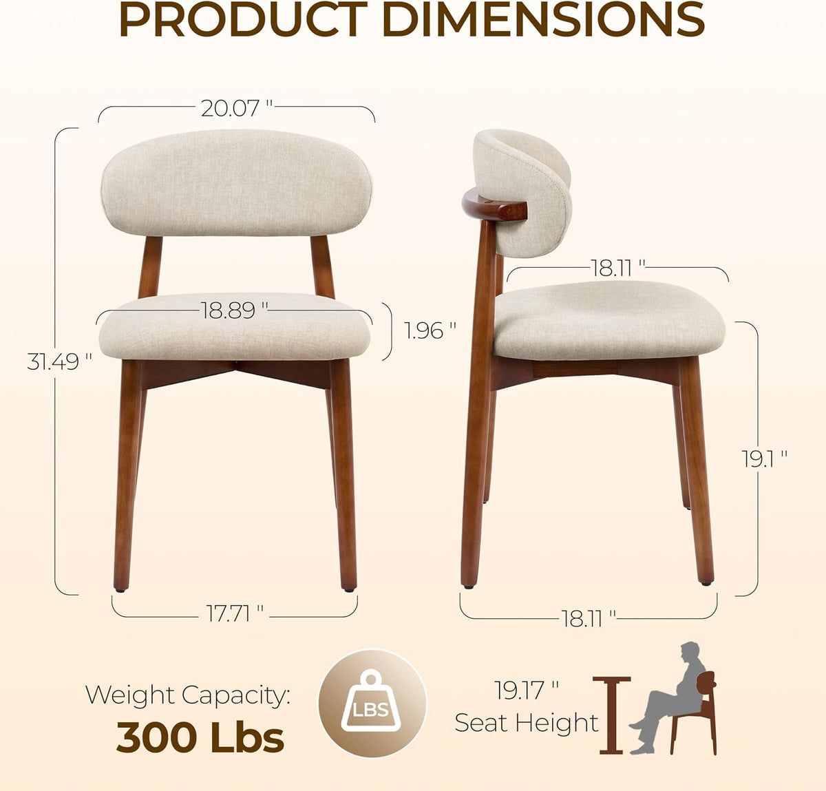 Farmhouse Dining Chairs Set of 4, Mid Century Modern Wooden Velvet Fabric Upholstered Kitchen Chairs with Curve Back, Dining Room Chairs for Living Room Restaurant Cafe with Brown Legs, Warm Gray
