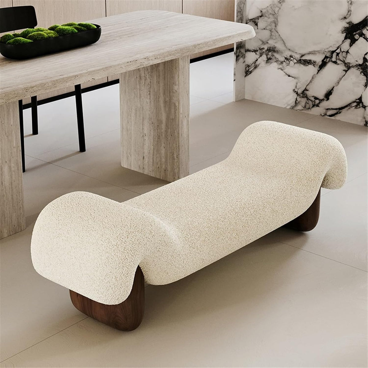 Modern White Wooden and Fabric Sofa Stool Retro Style for Changing Shoes Bedroom Bedside and Dressing Room Entryway(XS)