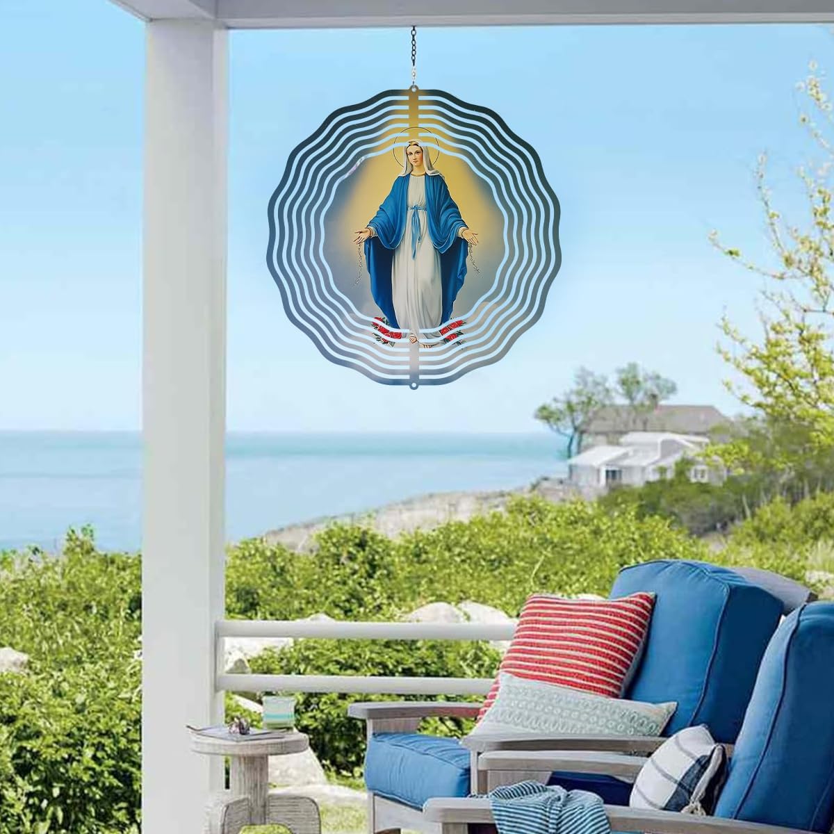 Virgin Mary Wind Spinner, Metal Wind Spinners Outdoor Indoor, Religious Virgin Mary Hanging Garden Decor for Outside, Stainless Wind Spinners for Yard and Garden 10 inch 3D (25.76X25 CM)