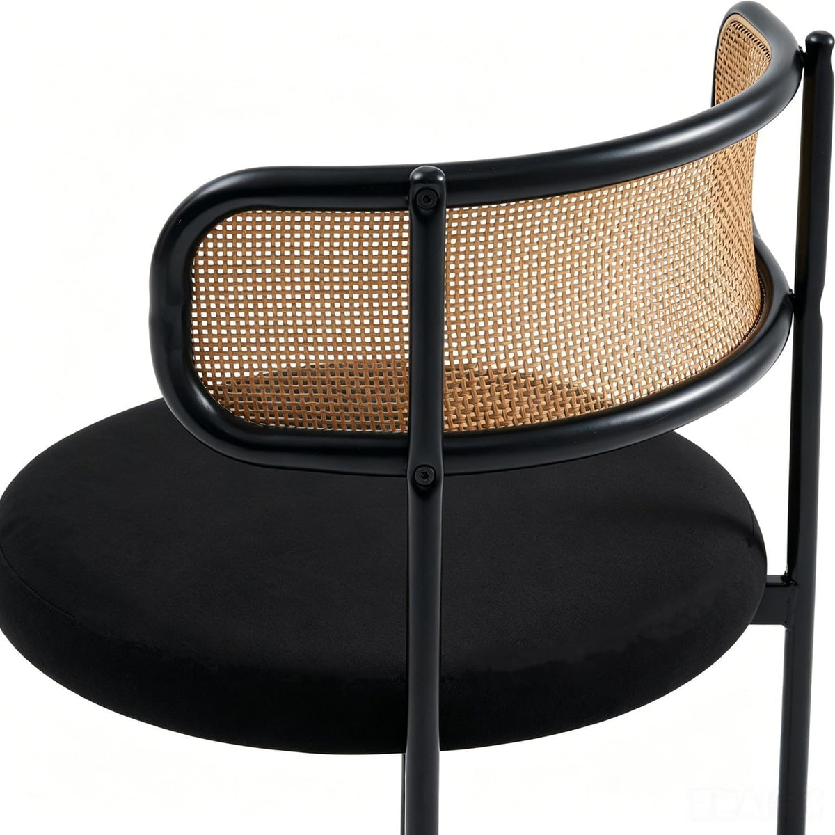 Rattan Dining Chairs Set of 4, Kitchen Chairs with Curved Cane Backrest &Metal Legs, Modern Dining Room Chair, Round Upholstered Sherpa Chair for Living Room, Black