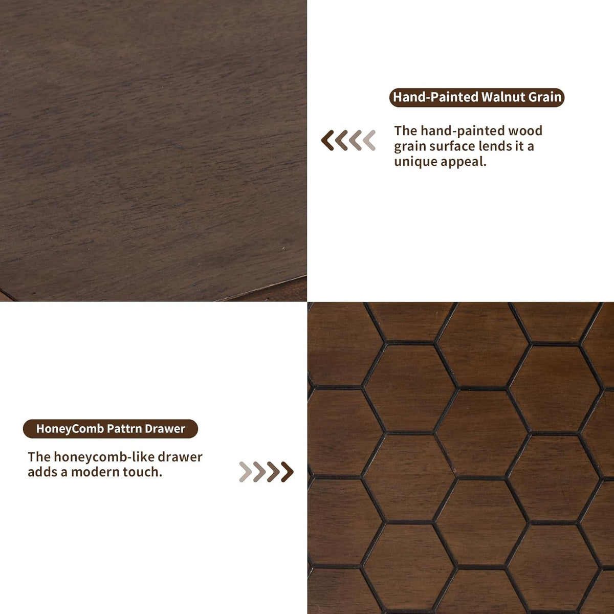 HOMPUS Wood Nightstand Set of 2, Modern Nightstand with Drawers Set 2 w Honeycomb Pattern, Small 2 Drawer Dresser, Bedside End Table with Solid Wood Legs for Bedroom, Dorm, Brown