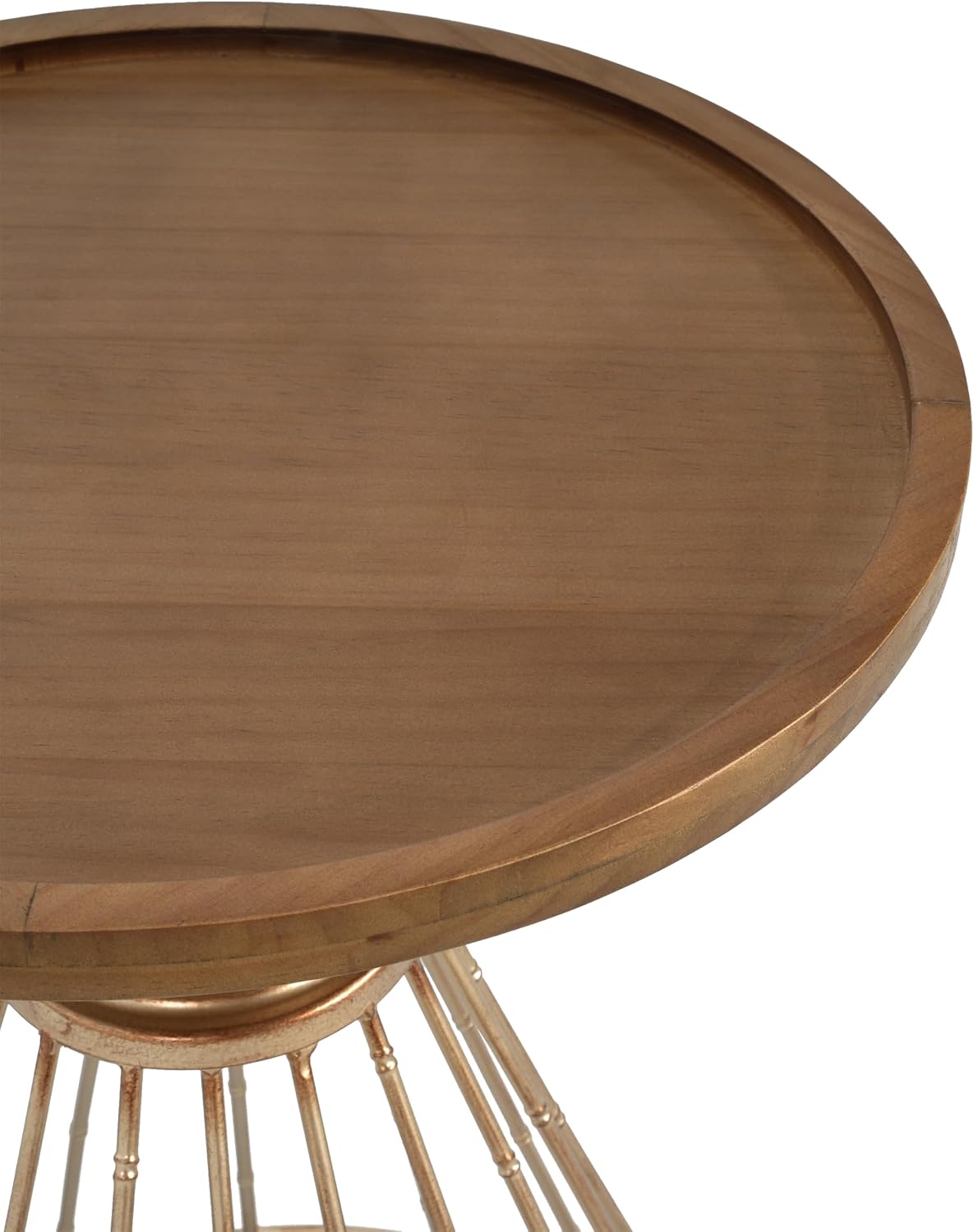 Vintage-Inspired Pine Side Table with Cut-Out Edge, Antique Gold & Natural Finish - Ready to Use