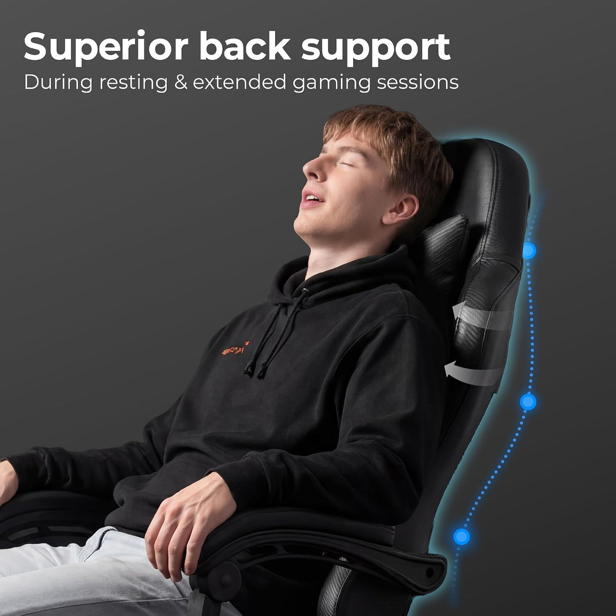 N-GEN GAMING Gaming Chair with Footrest, Lumbar, High-Back, All Black | Reclining Backrest, Linkage Armrests, Durable PU Leather, Adjustable Comfort for Extended Computer, Desk, or Home Office Use