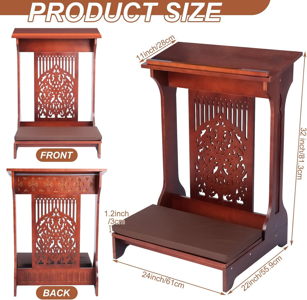 Colingmill Tree of Life Church Prayer Bench Stool Wooden Padded Kneeler with Shelf and Cushion Prayer Kneeler for Home Church Religious Gifts, 24 x 22 x 32 inches(Walnut Color)