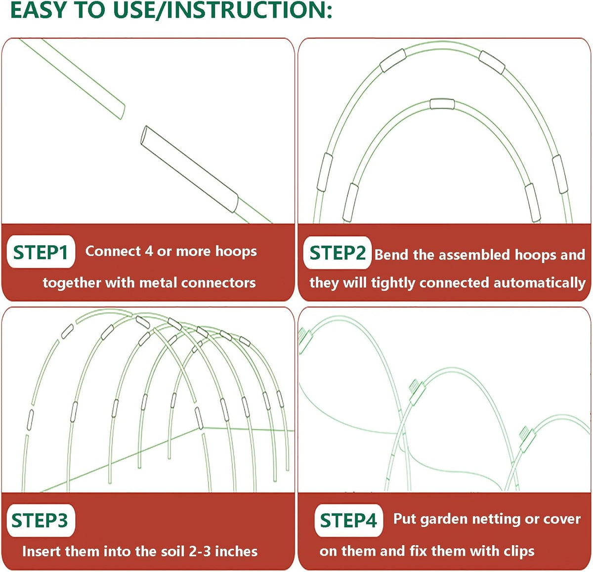 Garden Hoops for Raised Beds, 36pcs Greenhouse Hoops Grow Tunnel, 8ft Rust-Proof Fiberglass Frame for Garden Netting, Row Cover, Protecting Outdoor Plants