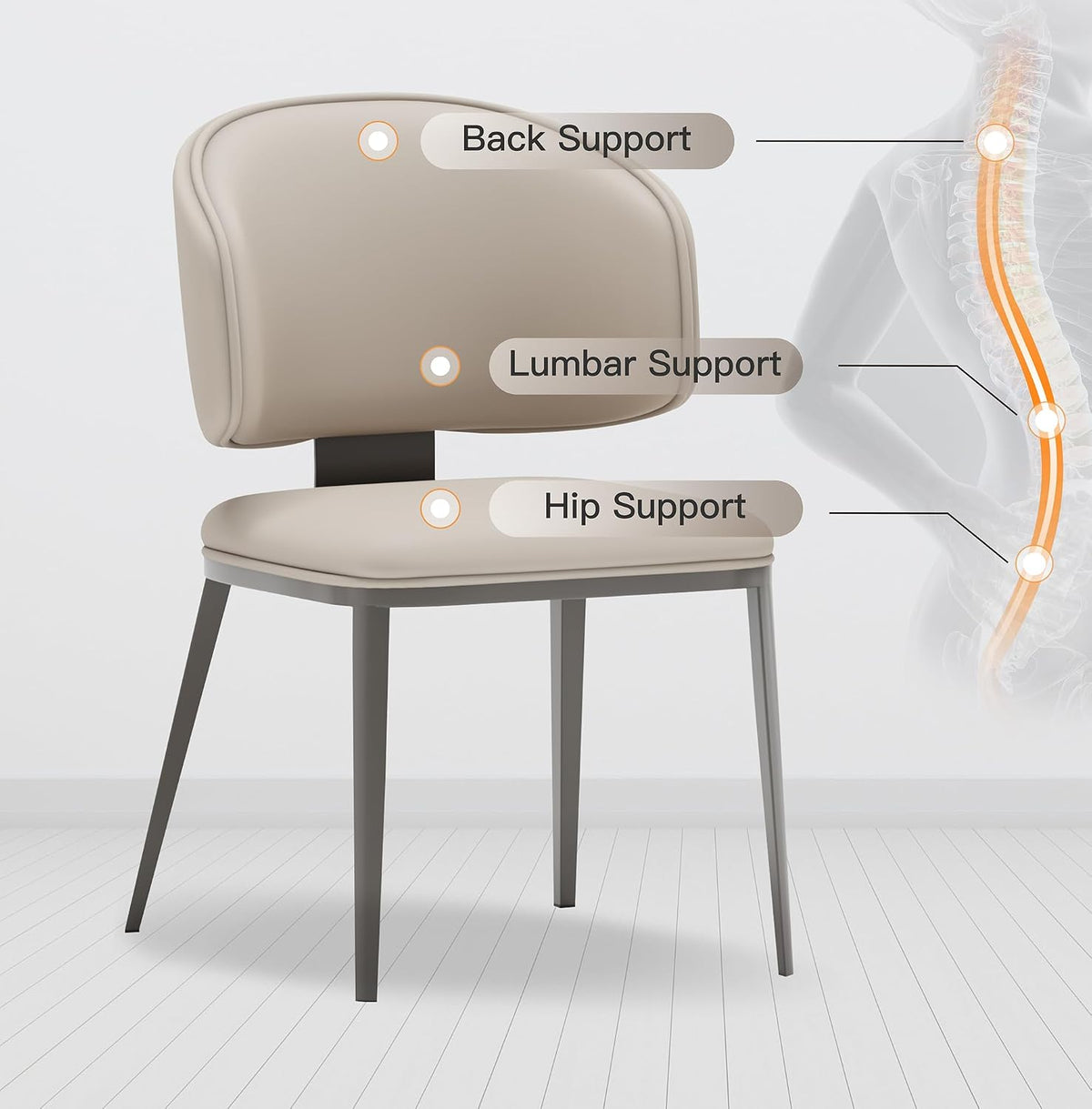 Dining Chairs Modern High Backrest Comfortable, Fashion Upholstered Kitchen Chair Armless Dinner Chair with Metal Legs for All Rooms (Light Grey, Set of 6)