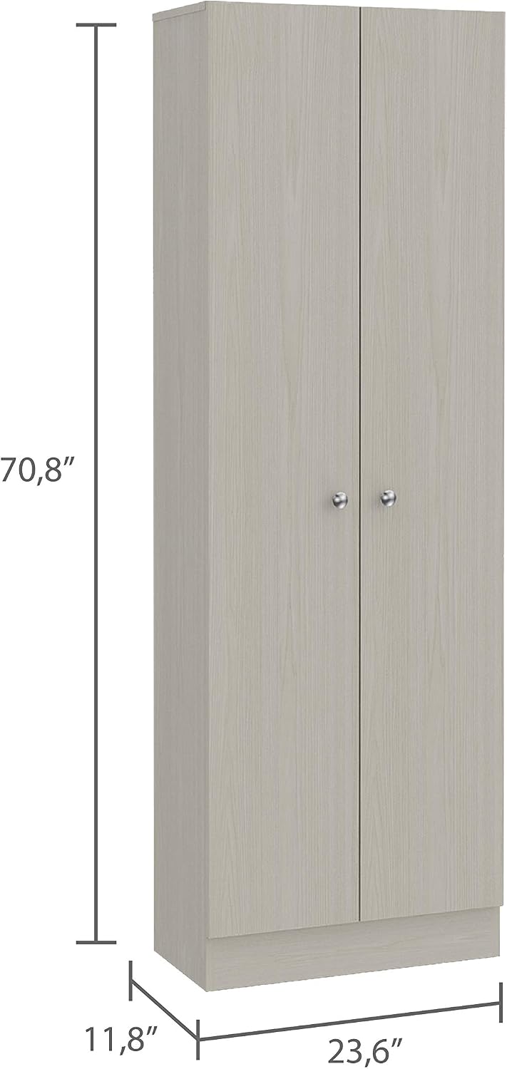 Multistorage Pantry Cabinet,Five Shelves,Double Door Cabinet for Kitchen,Laundry,Living Room,Bedroom-Pearl