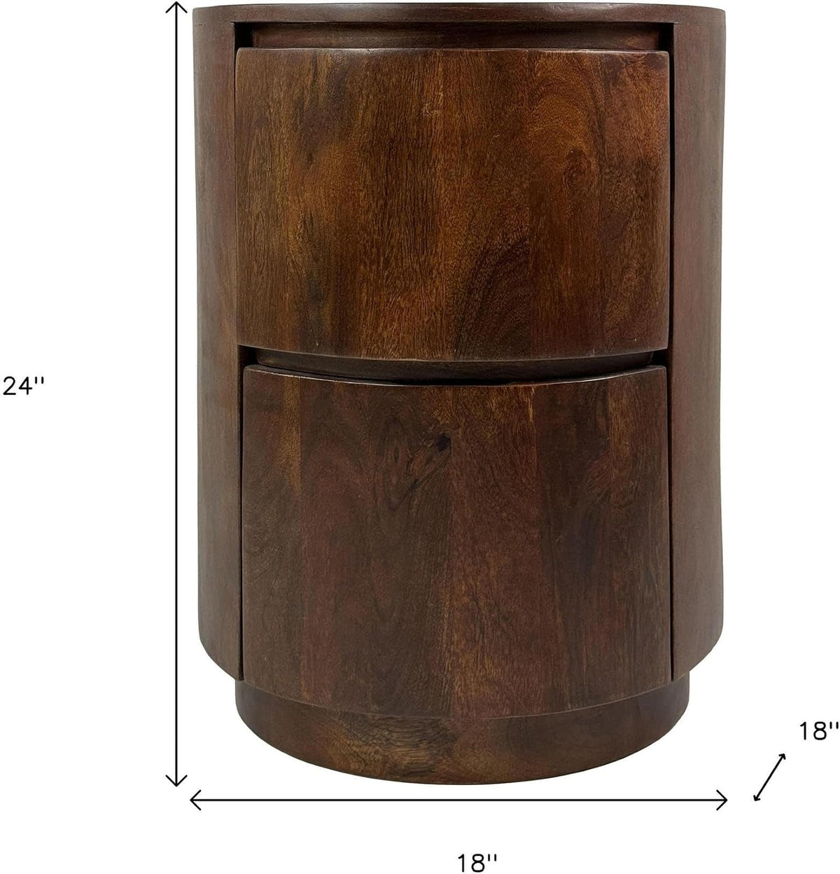 24" Chestnut Solid Wood Round Drum End Table with Two Drawers
