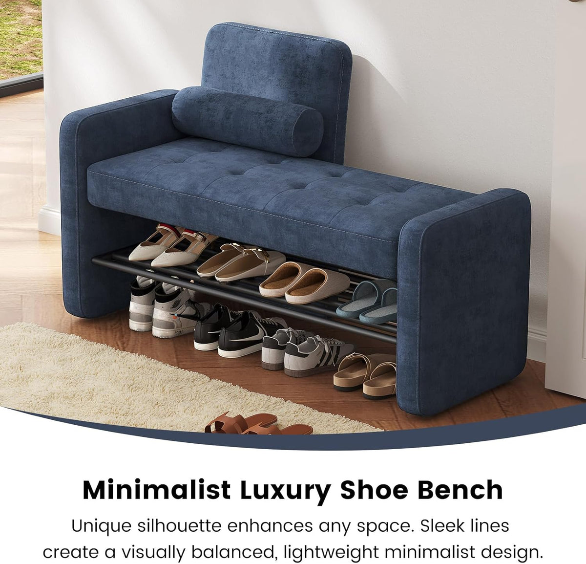 40.94" Entryway Shoe Rack with Cushion Padded Seat, 2-Tier Shoe Bench with Backrest & Armrest, Stable Shoes Organizer for Living Room, Bedroom, Entry, Hallway