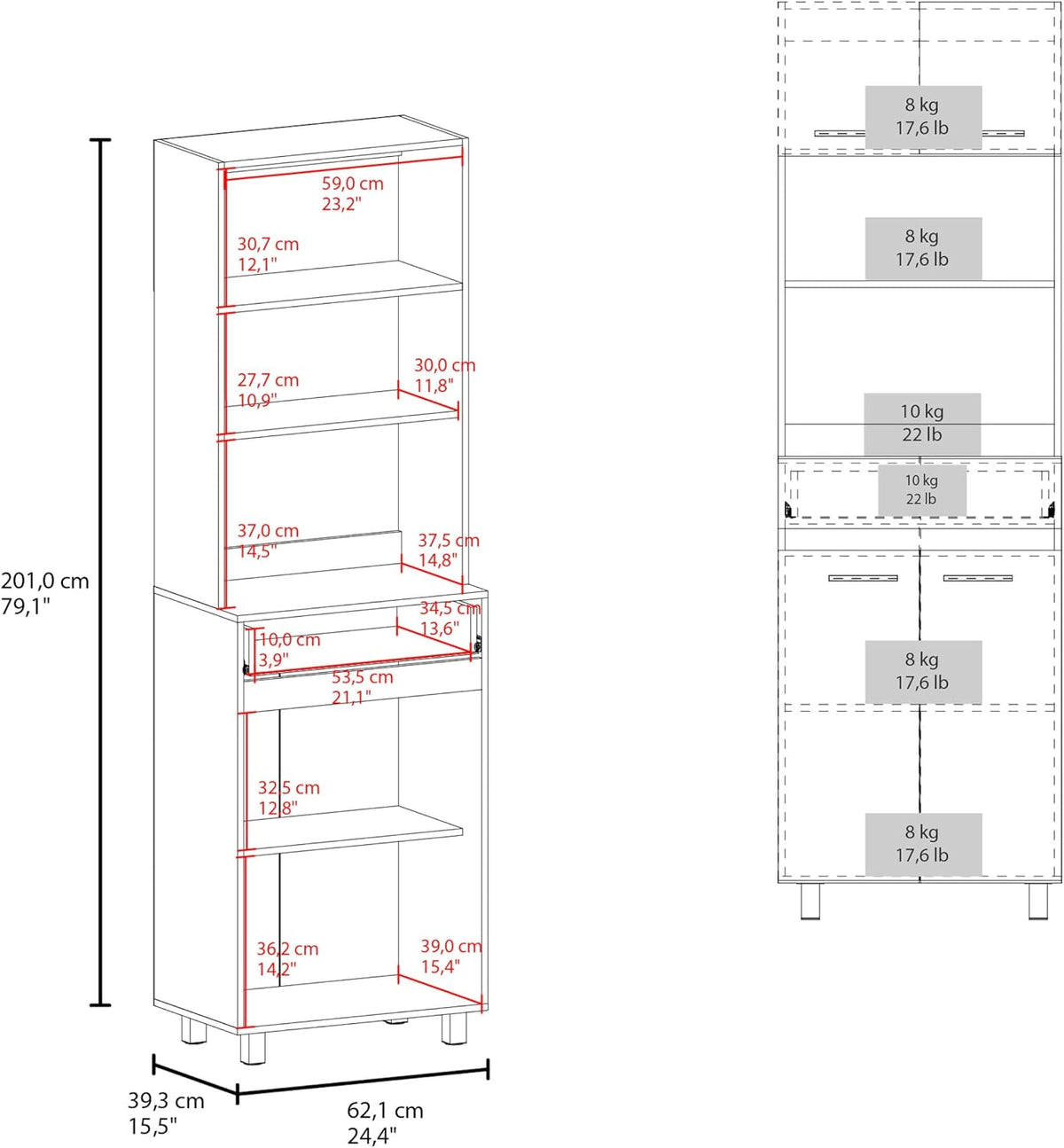 24" Beggs Kitchen Pantry, 4 Doors, 1 Drawer, 4 Legs, 4 Shelves, Natural Oak/White - Kitchen – Tall Kitchen Storage & Pantry Organization for Kitchen, Dining Room & Utility Room Organization
