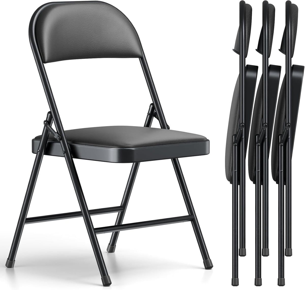 Folding Chair 4 Pack, Comfy PU Leather Padded Folding Chairs for Outside and Indoor, Heavy Duty Portable Foldable Metal Commercial Seat for Home Office, Dorm, Party, Backyard, Lawn, Patio