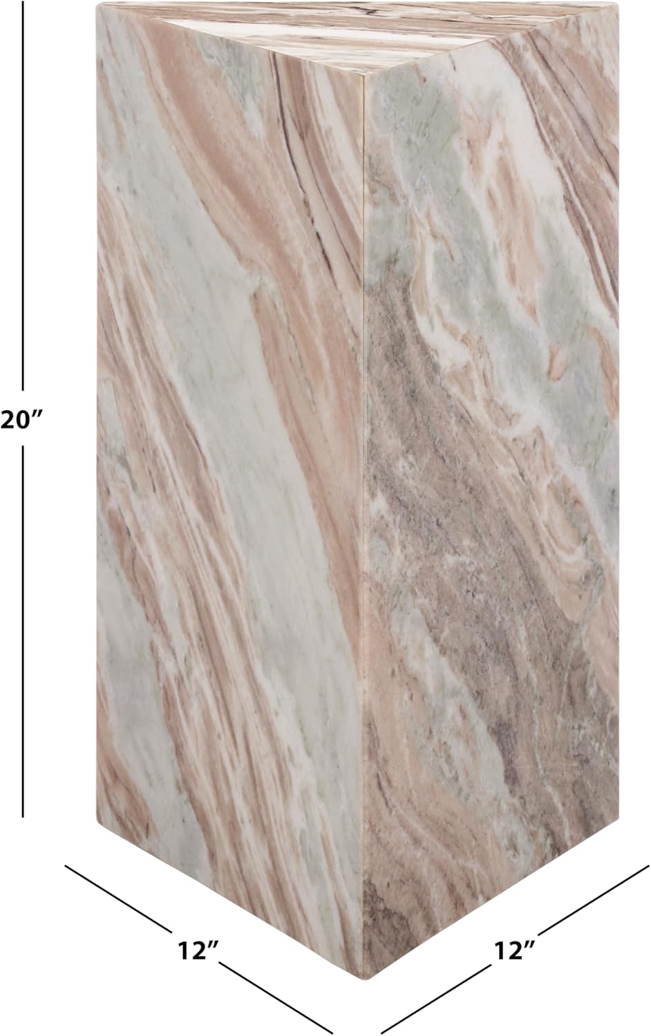 SAFAVIEH Couture Collection - Leah Bryanna White & Brown Marble Accent Table, Triangle Top Drink Table, Sculptural Pedestal Design (SFV9751B)