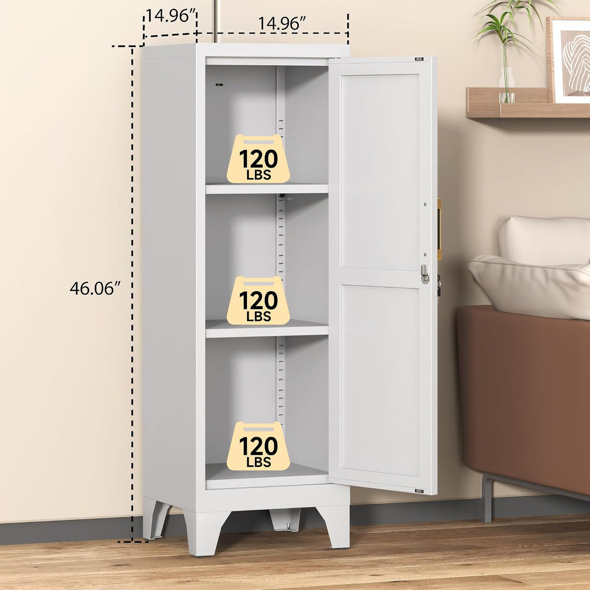 Coolsun 46" H Metal Pantry Cabinet, Metal Storage Locker with Door and 2 Adjustable Shelves, Food Pantry Cabinet for Living Room, Dining Room, Home Office