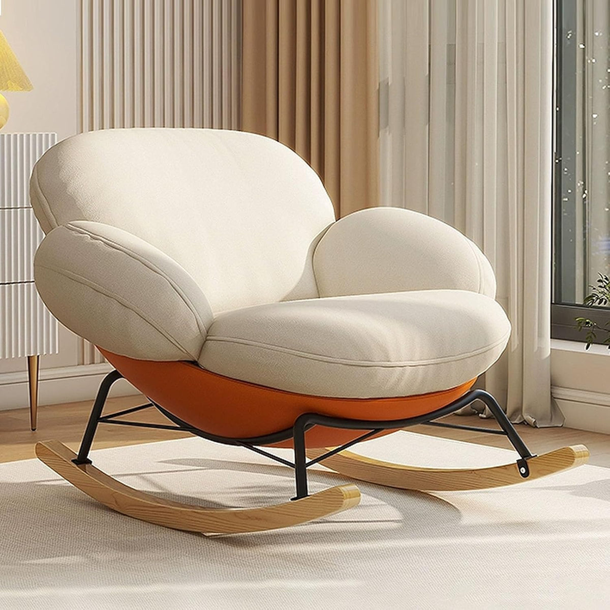 Recliner Rocking Chair, Upholstered Armchairs, Modern Wide Accent Chair, for Living Room, Bedroom, Balcony