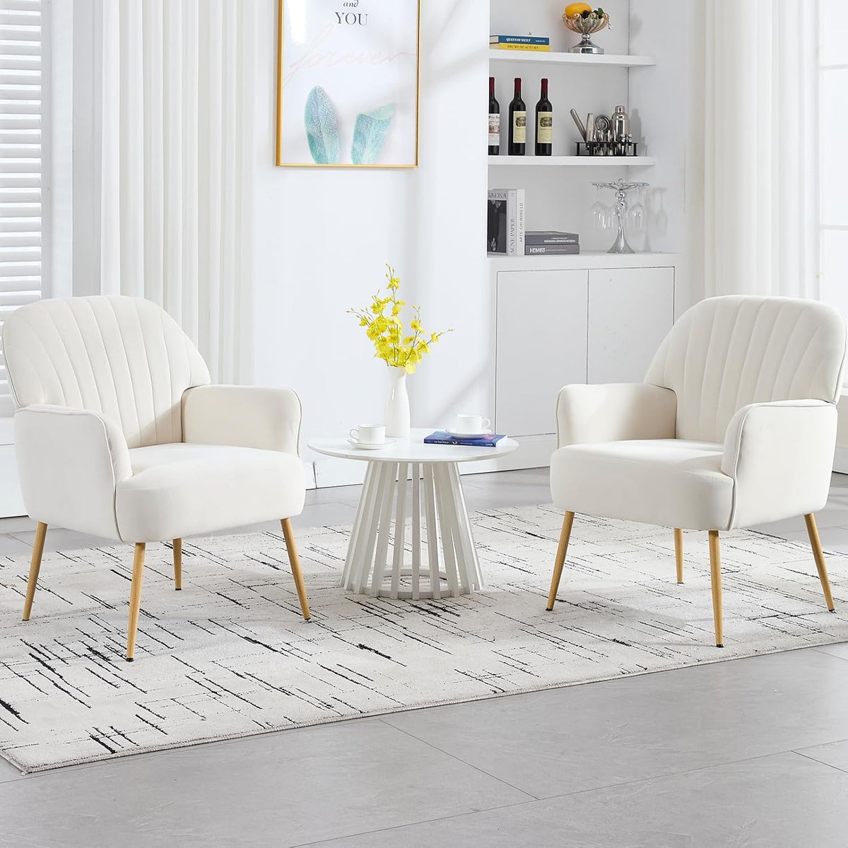 Velvet Accent Chair, Modern Upholstered Single Living Room Chairs with Tufted Back, Cozy Sofa Side Armchair with Metal Legs for Bedroom/Office/Reading Room, Beige