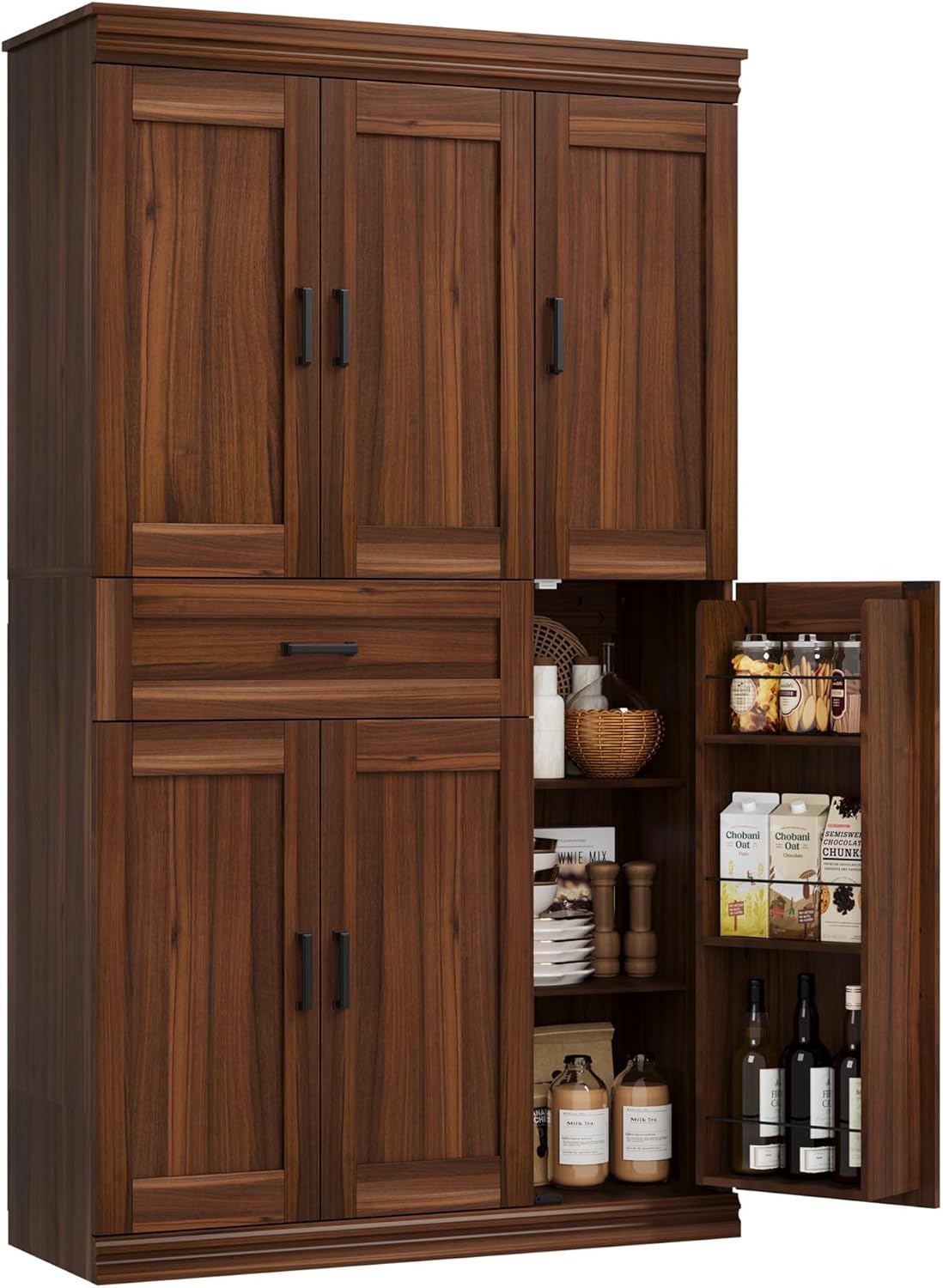 Garvee 70" Tall Kitchen Pantry Storage Cabinet, Modern Kitchen Hutch Cabinet with Doors and Shelves, Freestanding Food Pantry with Large Storage Drawer for Dining Room and Household Organization