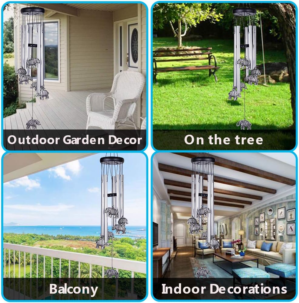 Outdoor Elephant Wind Chimes Indoor Decor - Pure Hand-Made Mobile Romantic Windcatcher 28" Elephant Wind Chime for Home, Xmas, Gift for Mom, Balcony, Patio, Garden Decoration(5 Tubes, 6 Elephants)