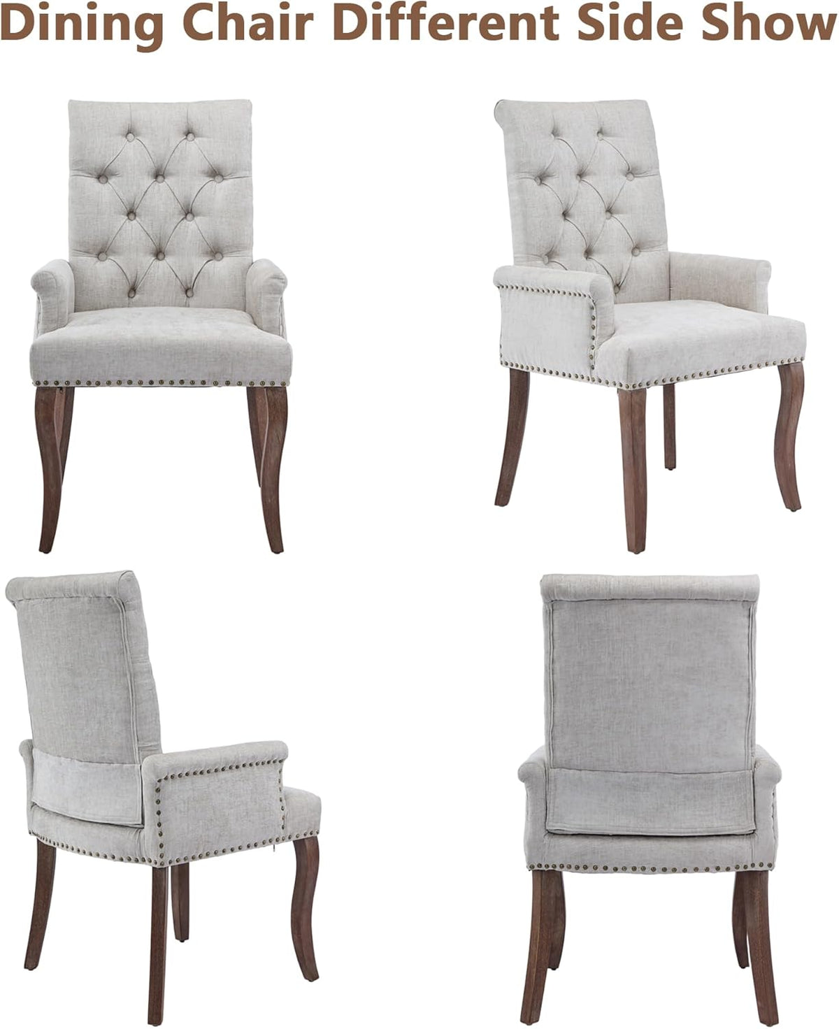 mikibama Chenille Upholstered Dining Chairs with High Back,Vintage Tufted Kitchen Chairs with Rolled Arms,Farmhouse Fabric Accent Side Chair with Arms for Living Room,Single Pack (1, Beige)
