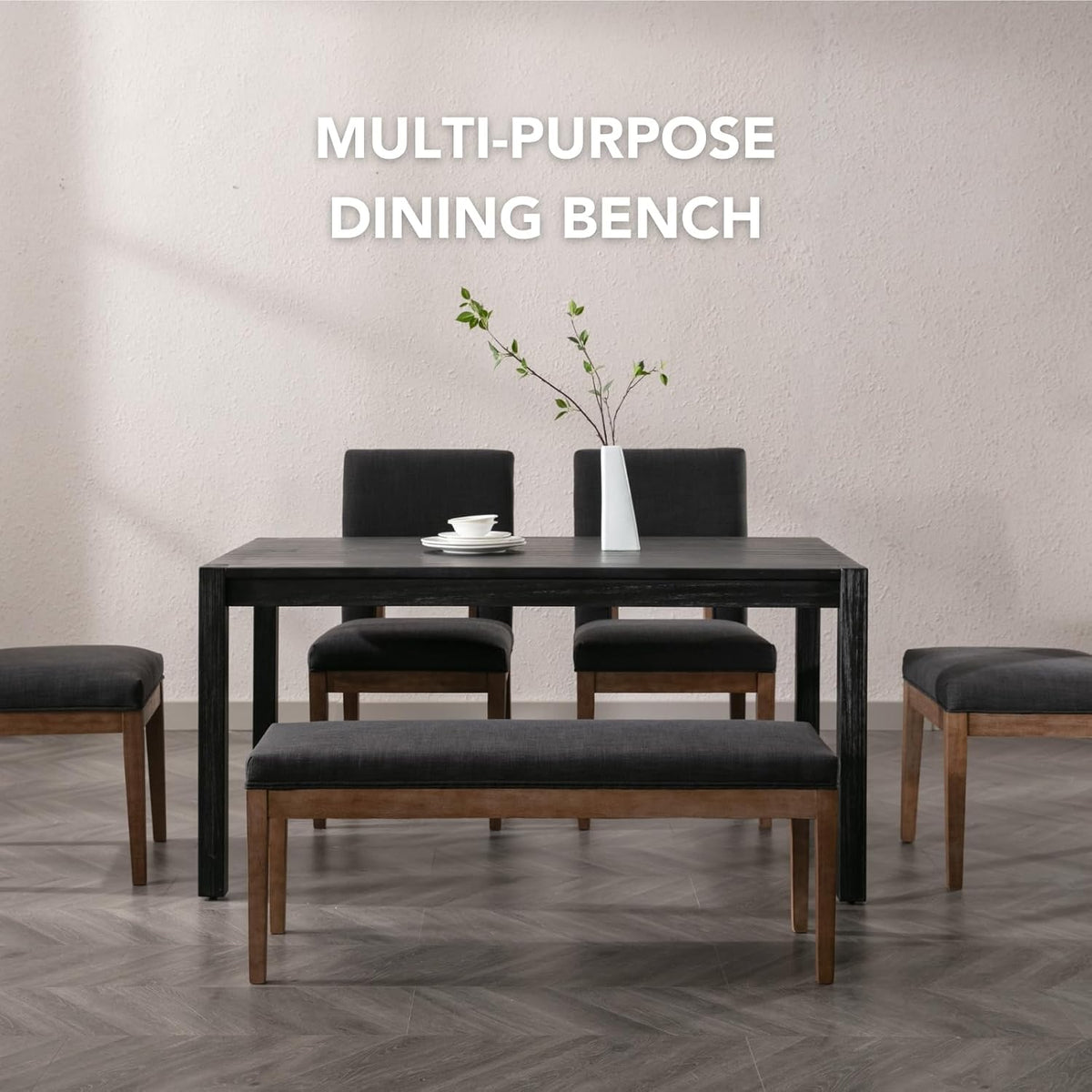 chairus Linen Upholstered Entryway Bench Dining Table Benches Farmhouse Shoe Bench Seat for Hallway Bedroom End of Bed Vintage 45.5" Wooden Leg Benches for Kitchen Restaurant Window, Charcoal
