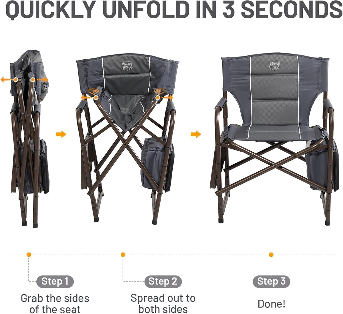 Timber Ridge Folding Camping Chair with Cooler Bag, Director Chair Foldable with Side Table for Adults, Camp Chairs for Outdoor, Lawn, Sports, Fishing, Heavy Duty Supports 300lbs, Grey-2 Pack