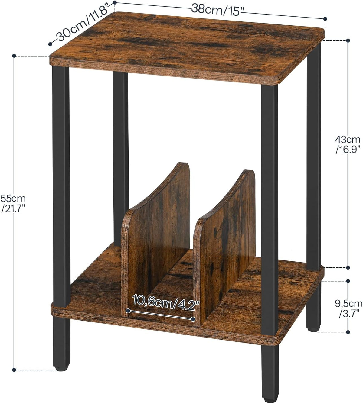 HOOBRO Small End Table, 2-Tier Record Player Stand Vinyl Record Turntable Stand with Storage up to 100 Albums, Small Side Table for Living Room, Bedroom Rustic Brown, FG05RS01