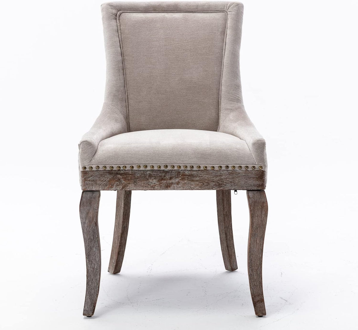 Ball & Cast Mid-Century Upholstered Dining Chairs Set of 2, Thickened Fabric Wingback Kitchen Chairs with Bronze Nail Head & Toned Solid Wood Legs, Beige