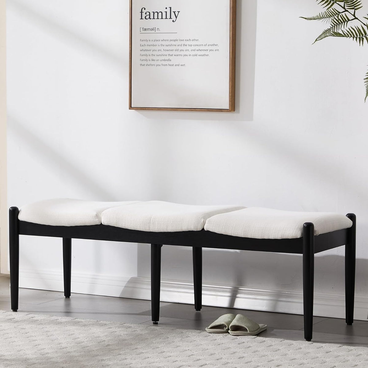 RIVOVA 54.25" Modern Ottoman Bench Upholstered Linen Bedroom End of Bed Bench Boho Bench Long Seating Bench Entryway Stool with Wood Legs for Living Room/Foyer, White