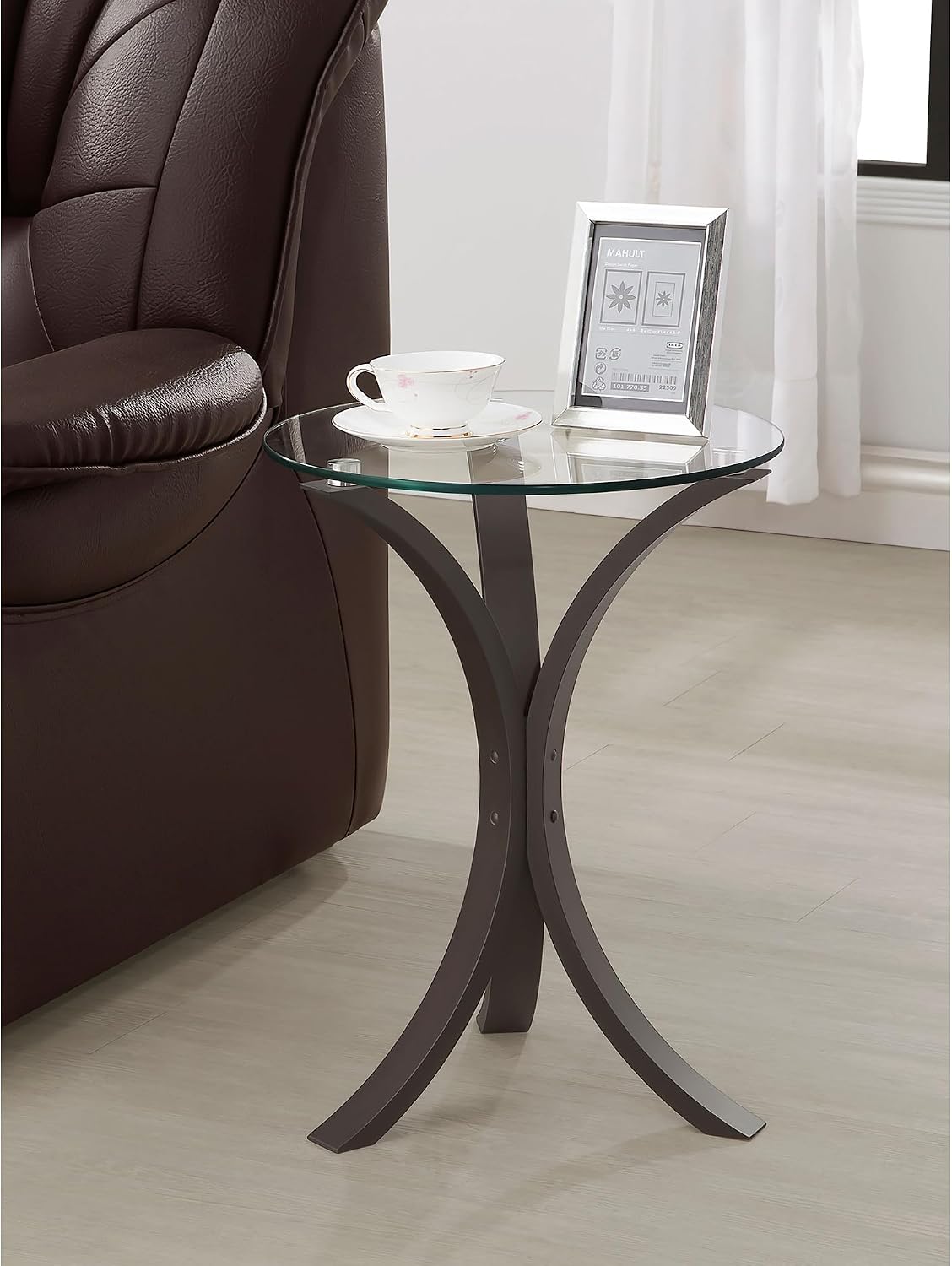 Round Glass Top Accent Side Table – Modern Minimalist Design with Sturdy Wooden Frame, Durable Tempered Glass Surface, and Smooth Continuous Shape for Living Room, Bedroom, or Office
