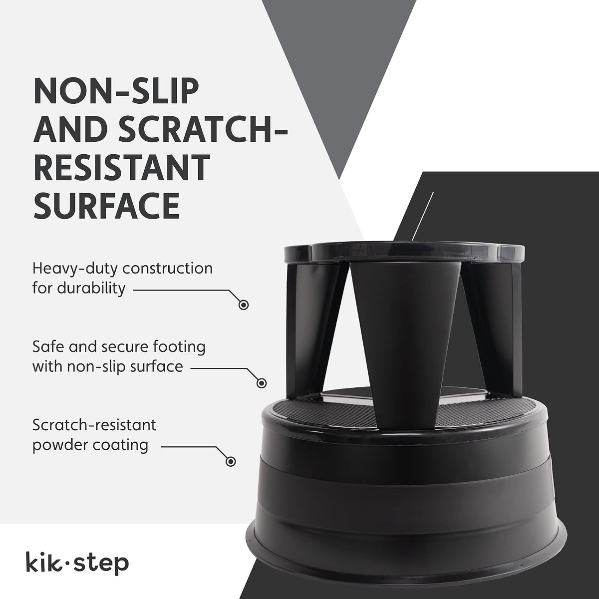 Step Stool with Locking Wheels, Cramer Kik-Step Heavy Duty Rolling Steel Stool, Non-Slip, Holds 350 lbs (Black)