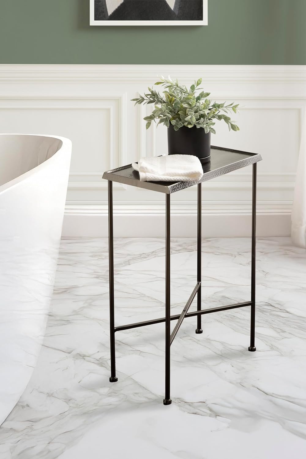 Kate and Laurel Sanzo Modern Metal Skinny Side Table, 17 x 9 x 24, Gunmetal, Rectangular Slim Bedroom Nightstand with Hammered Tabletop for Use as Bedside Accent or Narrow Living Room End Table