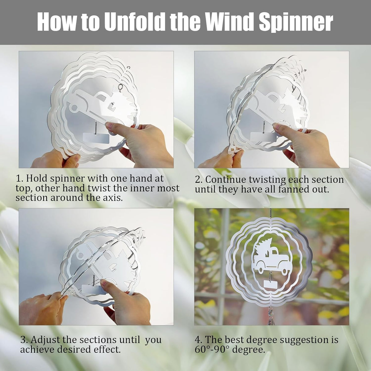 4Pack 8inch Sublimation Wind Spinner Blanks 3D Aluminum Metal Wind Sculpture Kinetic Spinners for Yard Garden Indoor Art Sublimation Christmas Ornament Hanging Decoration (Xmas Tree Truck)