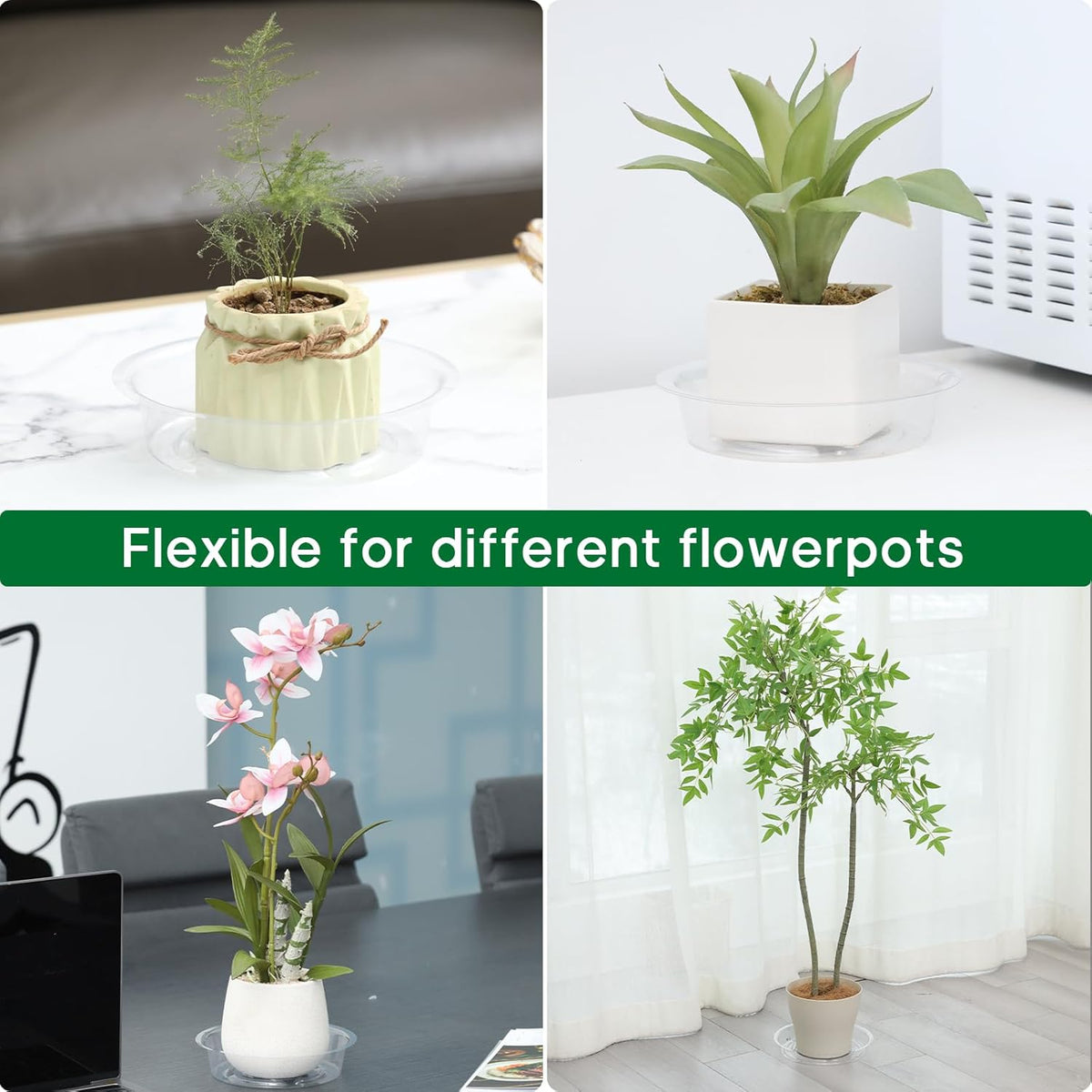 JERIA 12 Inch 20 Pack Clear Plant Saucers,Plastic Flower Pot Trays,Round Durable Plant Drip Trays for Indoor and Outdoor