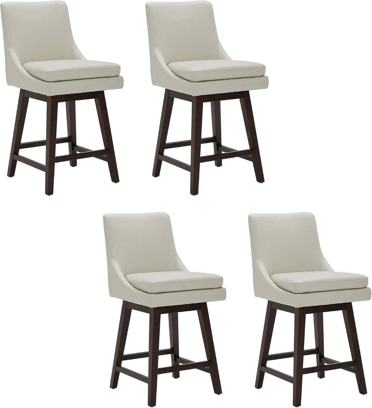 CHITA 26.8" Modern Swivel Counter Barstools, Creamy Grey Faux Leather, Set of 4