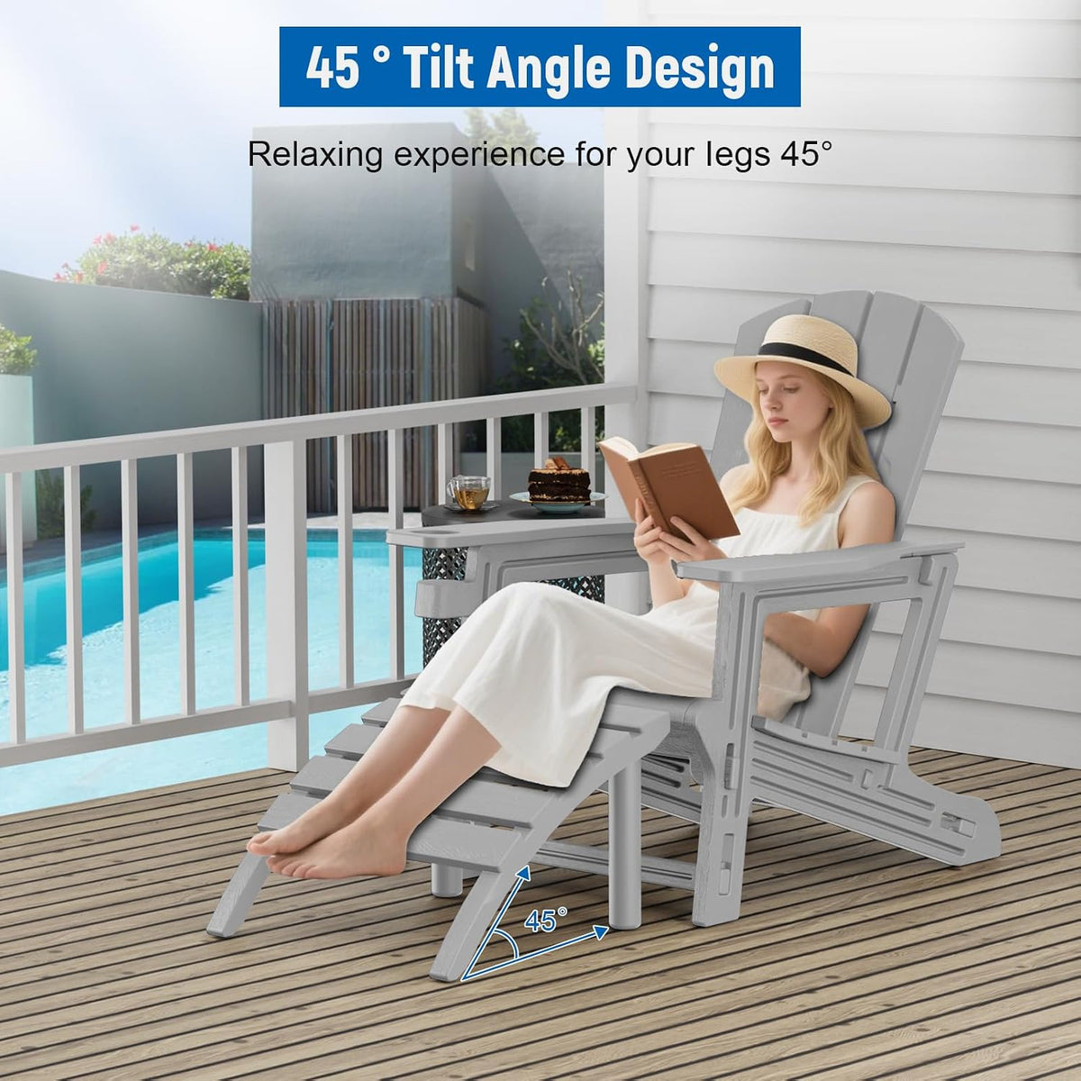 FONTOI Adirondack Ottoman, HDPE Plastic Adirondack Chair Footstool, All Weather Outdoor Footrest for Patio, Backyard, Lawn, Fire Pits, Grey