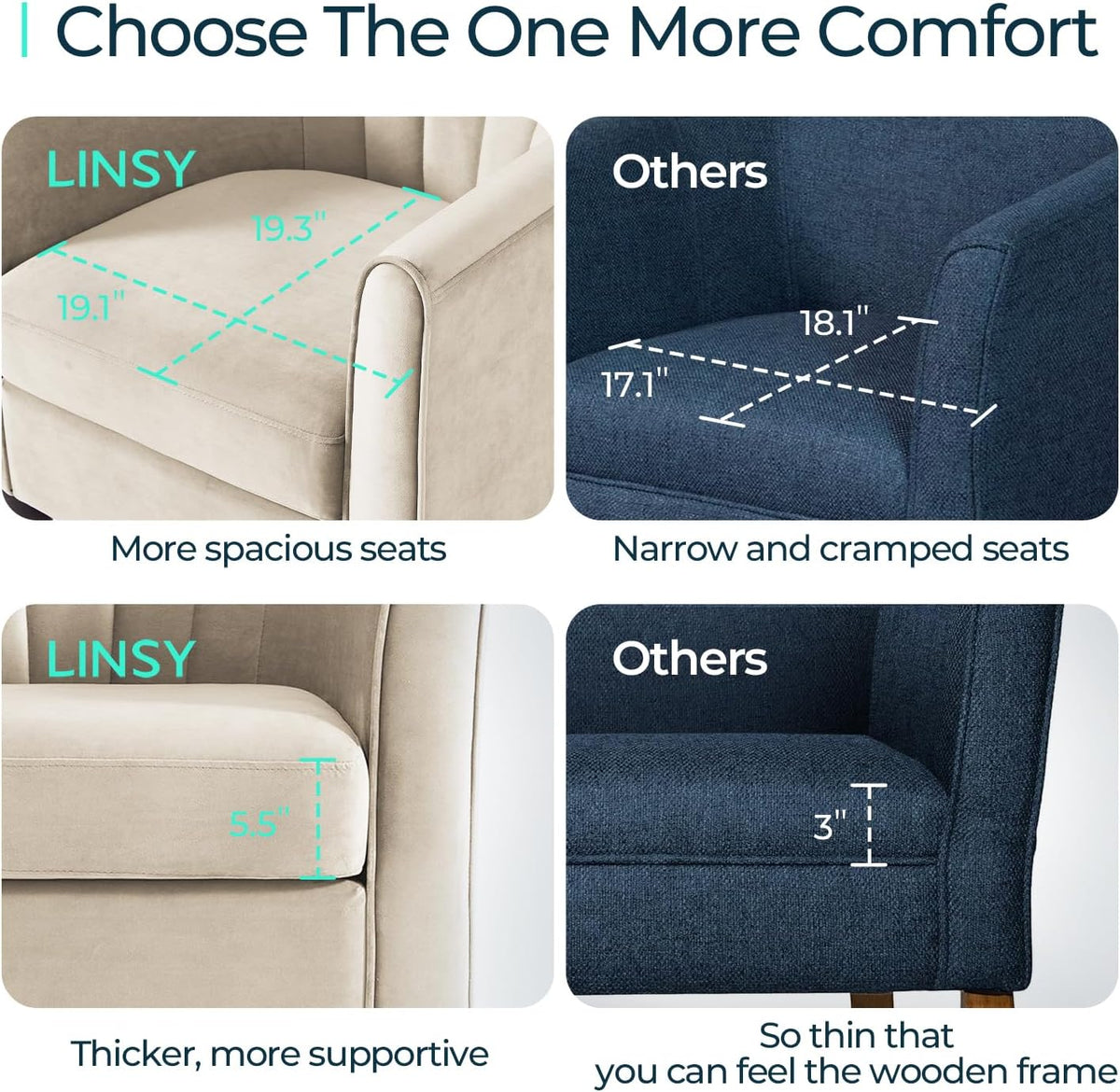 LINSY Accent Chair with Ottoman, Modern Barrel Chair Small Armchair Reading Chair with Footrest, Comfy Round Arms Chair for Living Room Bedroom Reading Room, Velvet, Cream
