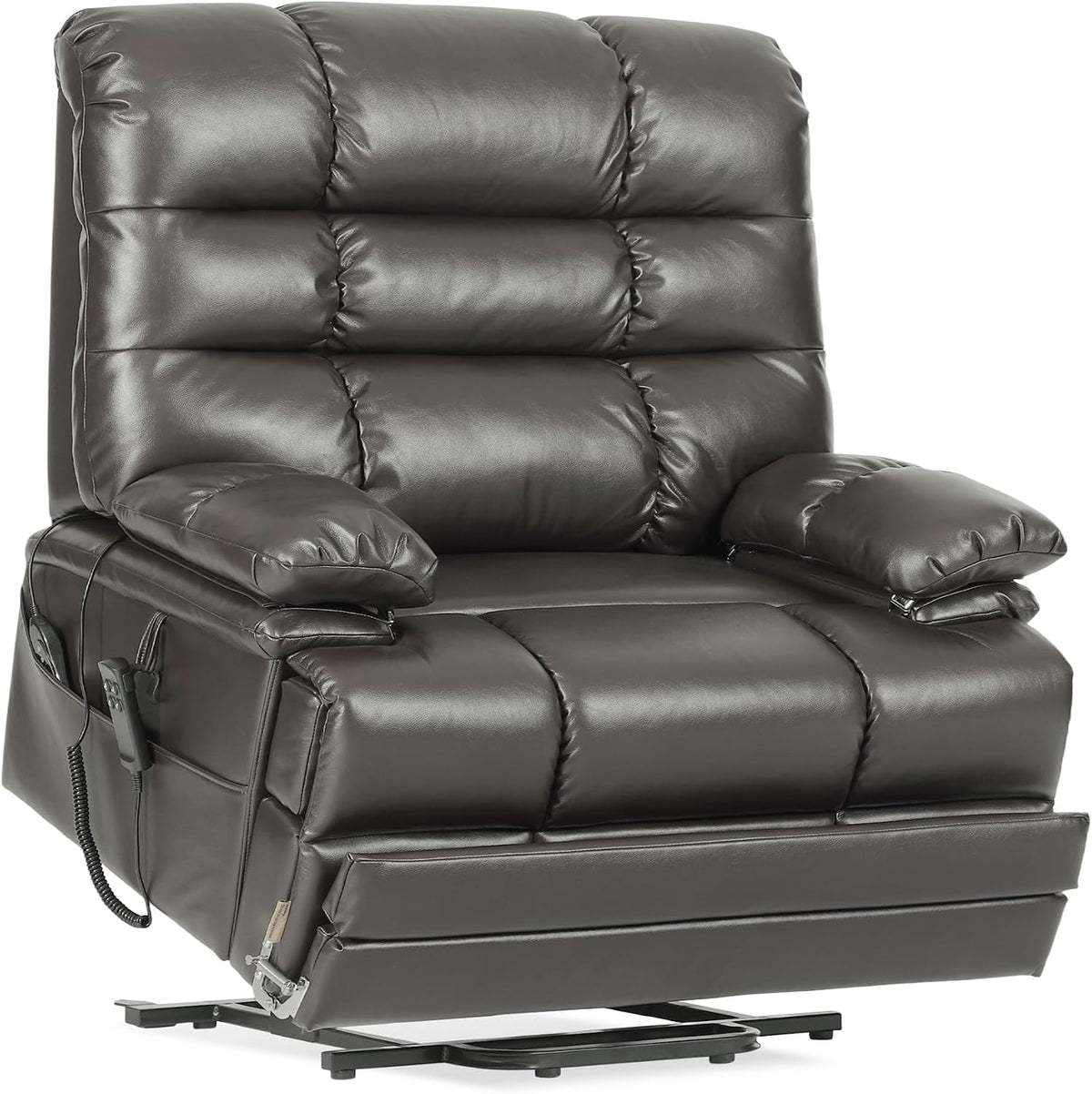 DYNOX 500 LBS Power Lift Recliner Chair for Big & Tall Seniors, Extra Large 3-Motor Lay Flat Chair with Heat, Massage & Extended Footrest,Breathable Faux Leather, Gray, 9505L