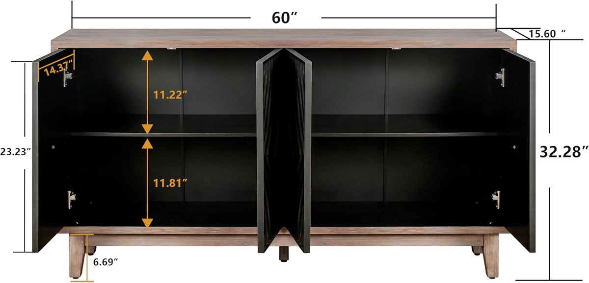 60 Inches Black Large Farmhouse Sideboard Buffet with Storage, Retro Credenza Console Table with Adjustable Shelves for Kitchen, Dining Room, Living Room, Entryway, Antique Black