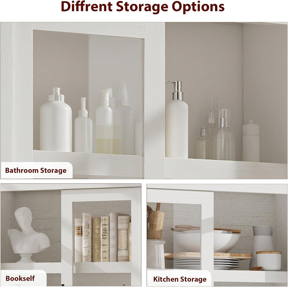 Garvee Tall Kitchen Pantry Cabinet, Farmhouse Wood Storage Cabinet with 4 Doors and Adjustable Shelves, Sturdy Frame, 70.45" Large Office Bookcase Cabinets for Kitchen, Dining, Office, Rustic White