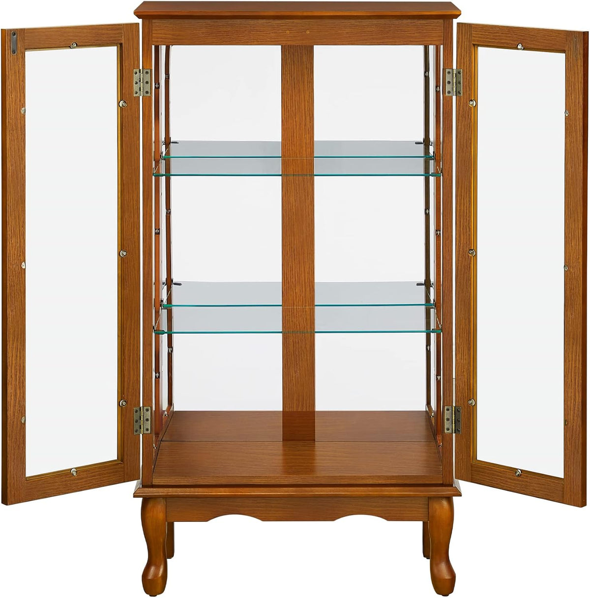 Lighted Curio Cabinet, Modern Floor Standing Glass Curio Cabinet Display Case Cabinet with Adjustable Shelves, Mirrored Back Panel and Tempered Glass Doors for Home/Office (Oak)