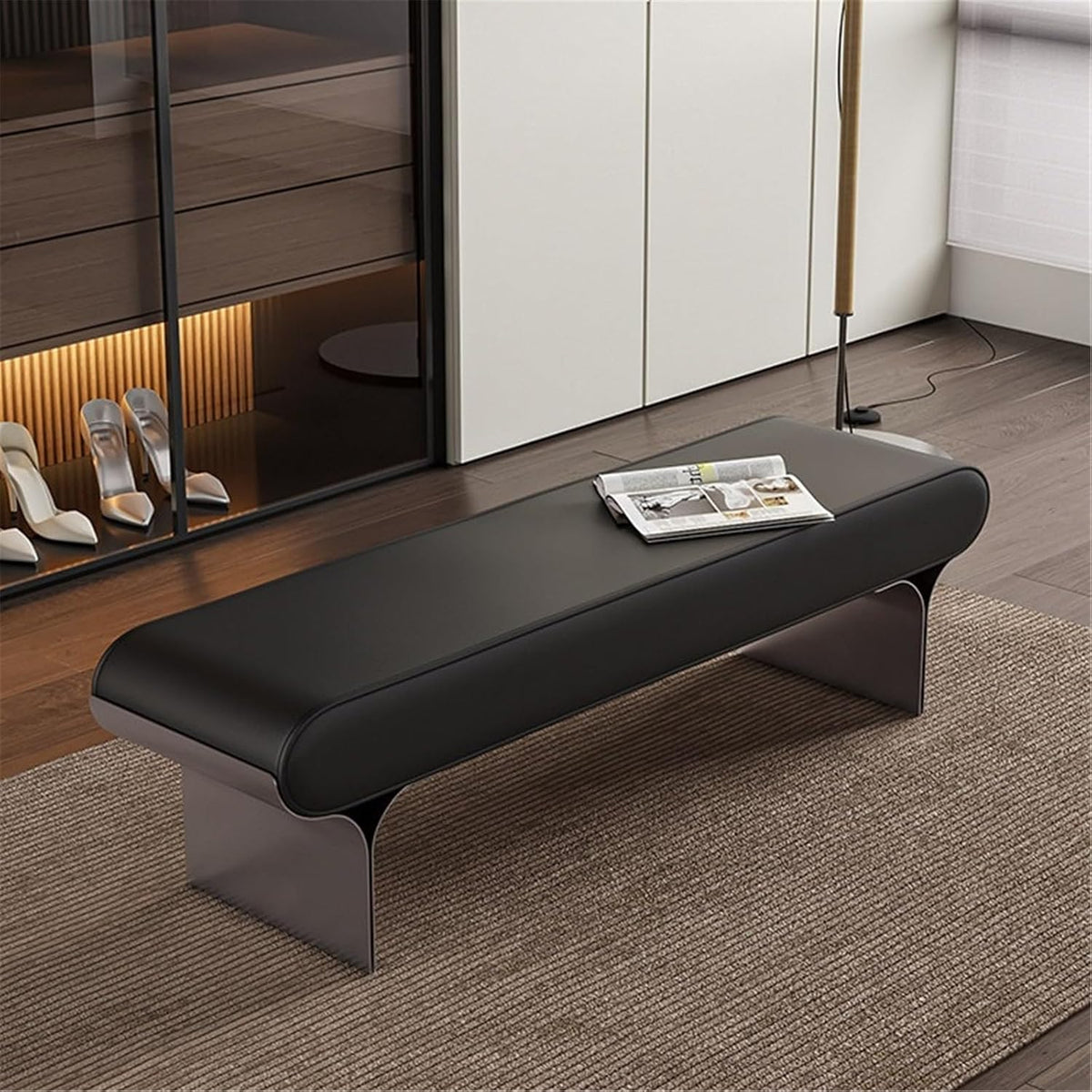 Modern Upholstered Bed end Bench Bedroom Home Use Bedside Dressing Room Long Shoe Changing Entryway(XS)