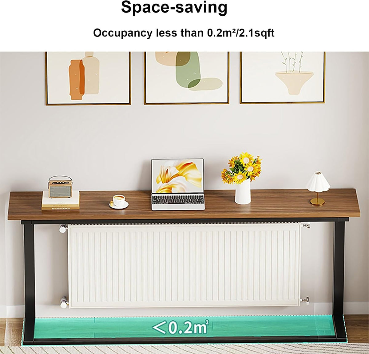 Over Radiator Shelf, Long Radiator Side Table, Sofa Table Behind Couch for Home Living Room Bedroom Office, Small Footprint(Brown,160x20x80cm/63x8x31in)