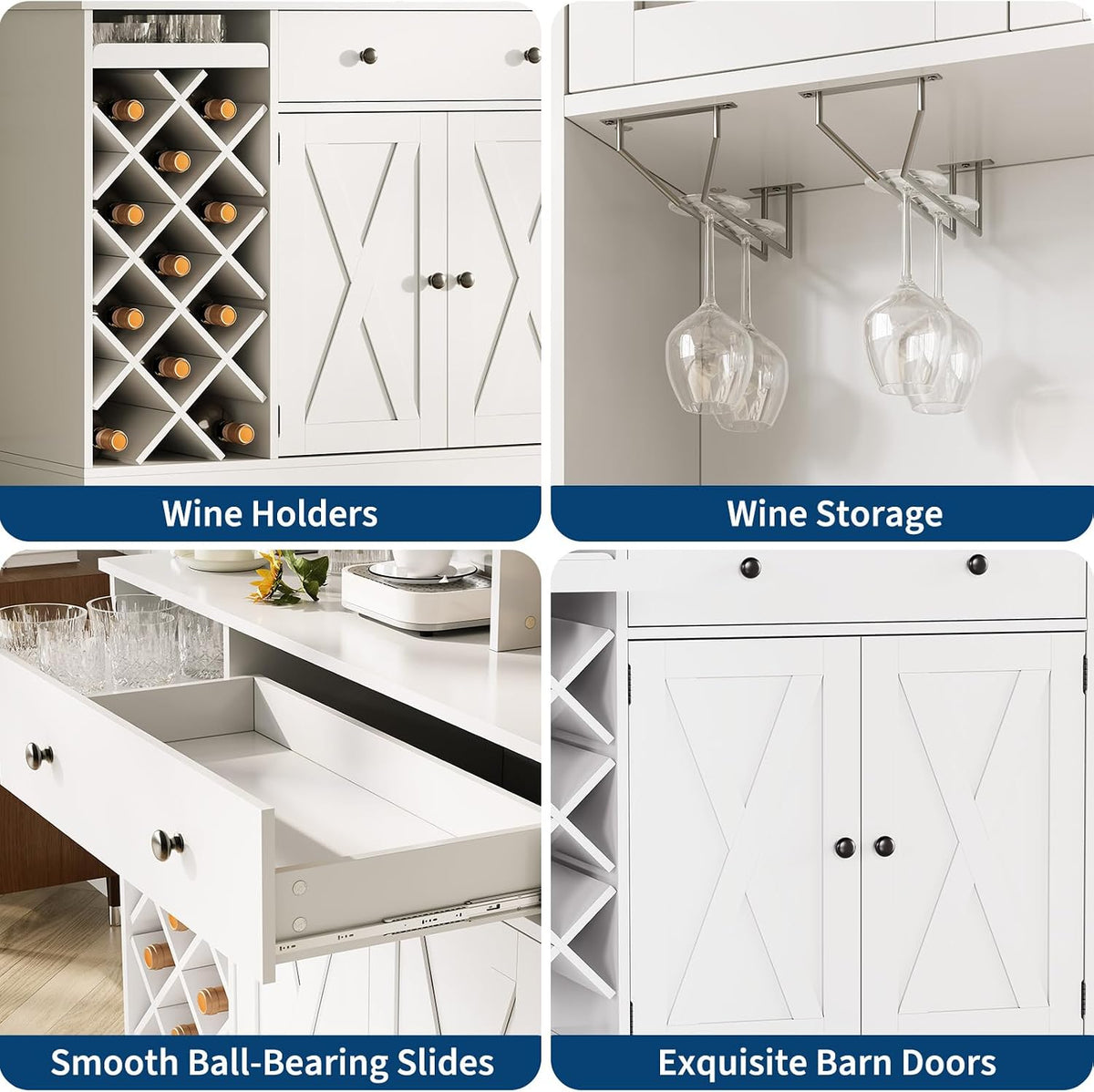 72'' Tall Kitchen Pantry Cabinet with Built-in Power Outlet, Farmhouse Sliding Barn Door Sideboard Buffet, Wine Bottle Rack & Adjustable Shelves, Modern Storage Cabinet for Kitchen Dining Room Home Ba