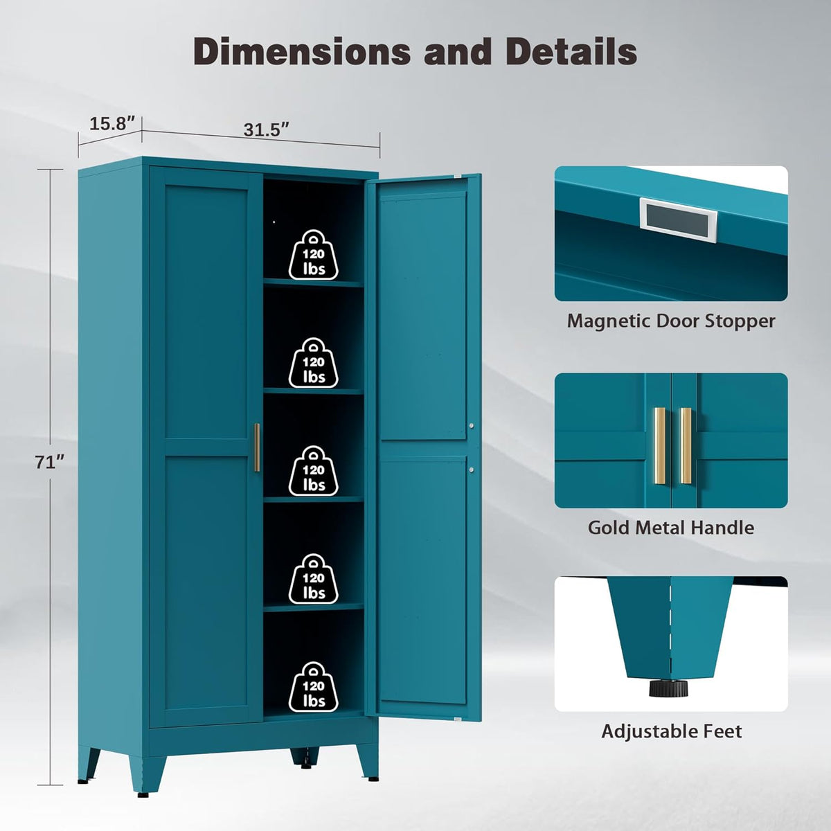 71” Tall Metal Kitchen Pantry Cabinet, Kitchen Storage Cabinets, Steel Cupboard with 2Doors and 4 Adjustable Shelves for Dining Room, Bathroom, Living Room