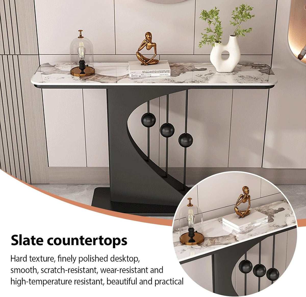 Faux Marble Console Table,Narrow Long Entryway Table,with Geometric Metal Frame,with Marble Tabletop,for Corridor/Entrance/Living Room/Bedroom,for Small Spaces(F,120cm/47.2in)