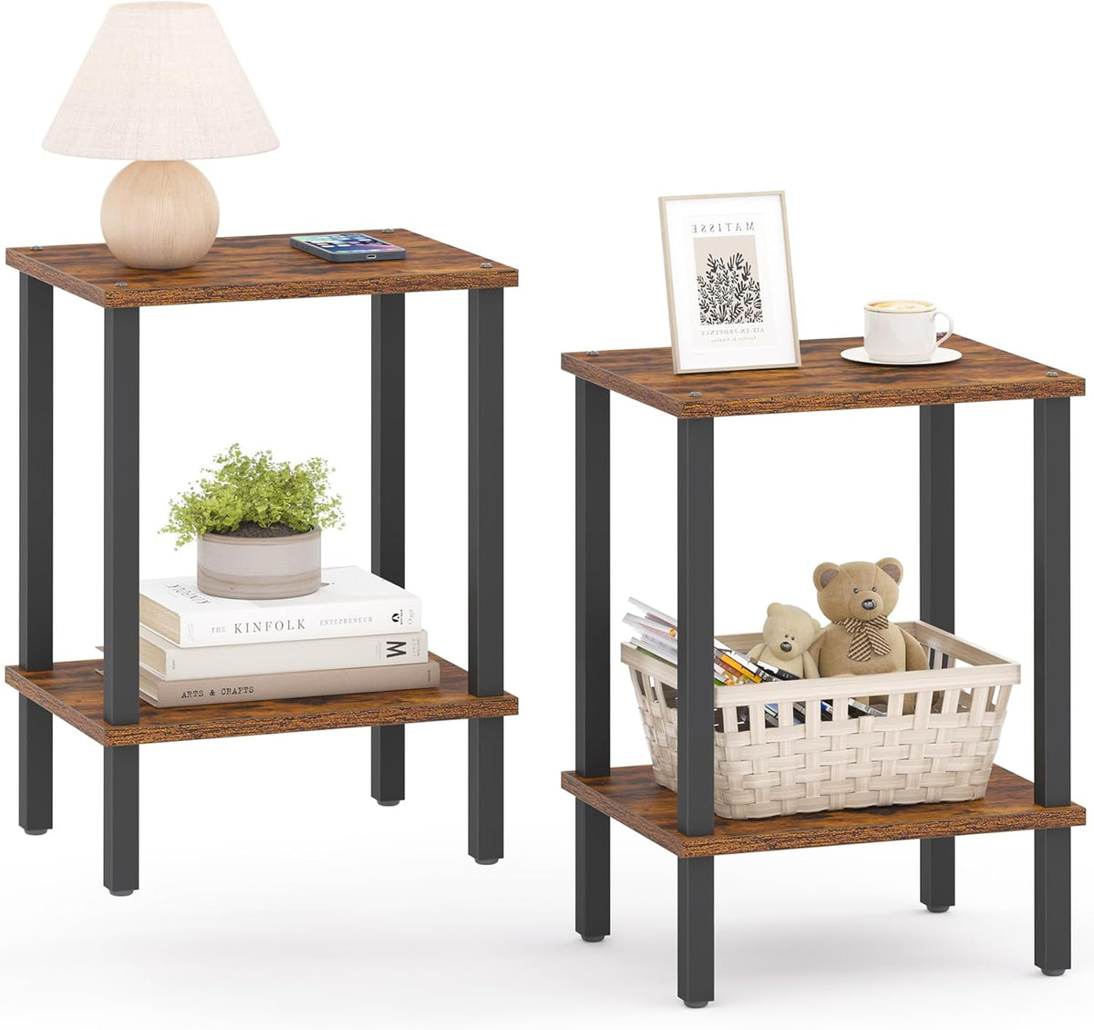 TUTOTAK End Table, Set of 2, Side Table, Nightstand, 2-Tier Storage Shelf, Sofa Table for Small Space, Living Room, Bed Room TB01BB035