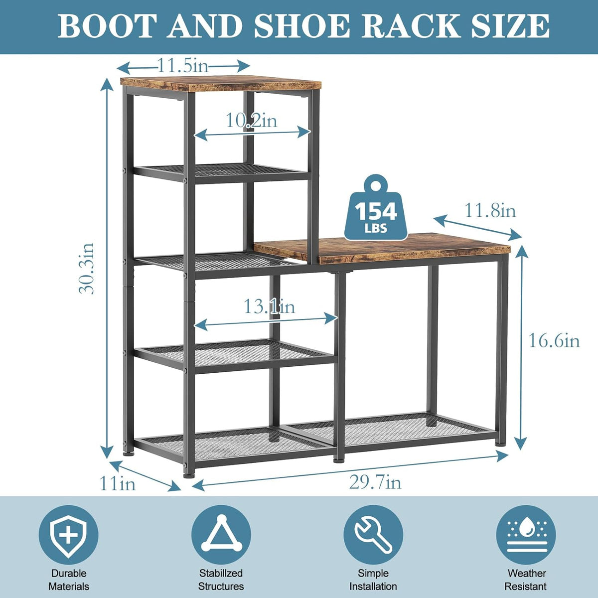 Shoe Rack Bench for Entryway,Free Standing Shoe Storage Organizer for Front Door Entrance,4-Tier Boot Rack Holder Shelf for Closet with Seat,Sturdy Shoe Shelves for High Heels(Brown)