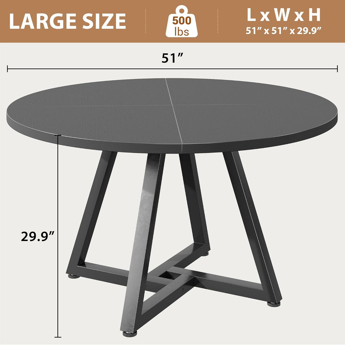 Jocoevol 51" Round Dining Table Kitchen Dining Room Circle Dinner Pedestal Table for 4 6 8, Space Saving Wood Kitchen & Dining Room Furniture (Black)