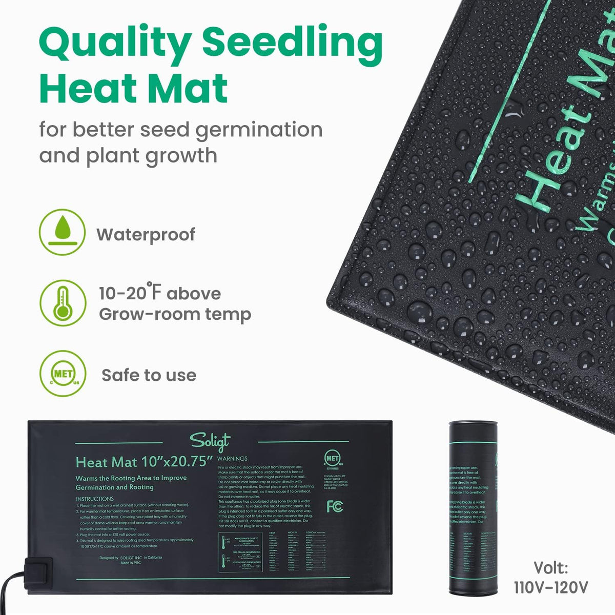 SOLIGT 2 Set 60-Cell Seed Starter Kit - Strong Seed Trays with Humidity Domes, Cell Trays and Seedling Heat Mats - Cloning, Propagation and Germination Station